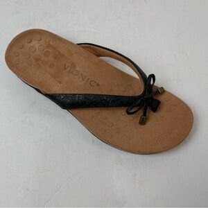 Vionic Sandals Shoes Womens 7.5 Black Bella II Thong Bow Wedge Comfort Orthotic